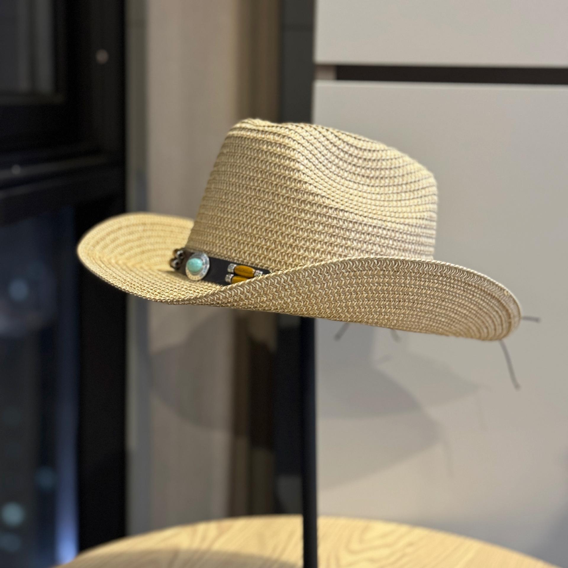 

New large-brimmed western cowboy hat for women, summer outdoor sun protection straw hat, men s Tibetan hat2026 Adult54-60Adjustable хаки