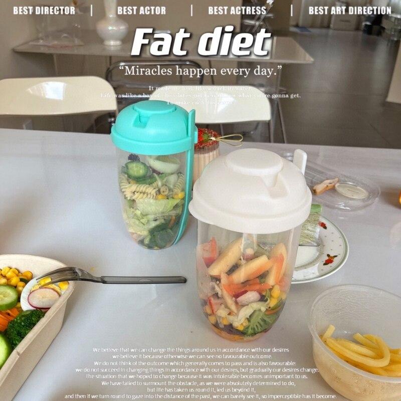 Little Red Book Salad Cup Cup with Spoon Lid Yogurt Cup Milk Low Fat Slimming Healthy Slimming Cup Portable Convenience 1000m L Green