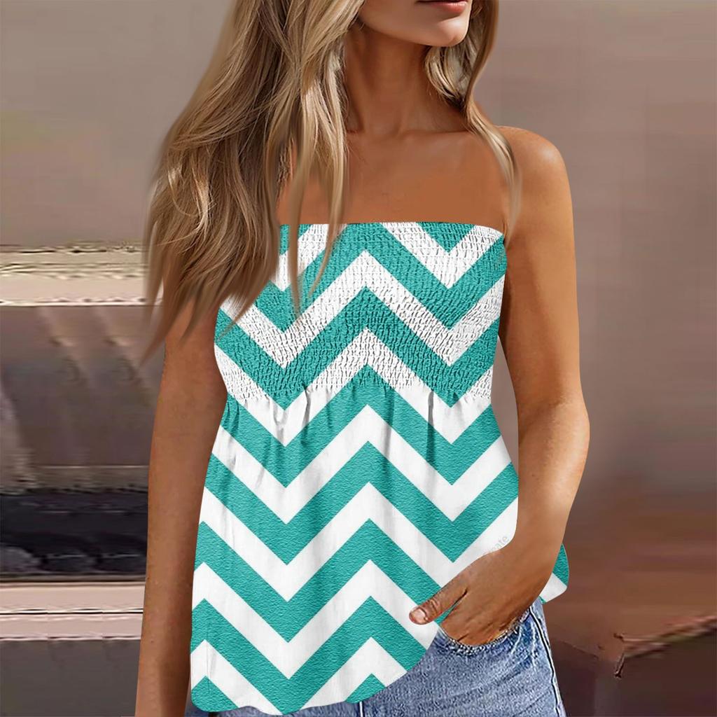 2024 Tube Tops For Women,Cute Sexy Off Shoulder Striped Print Sleeveless T-Shirt