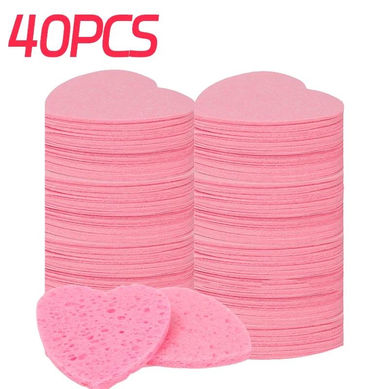 50PCS Reusable Face Wash Puff Cleaning Sponge Pad Exfoliator Mask Facial SPA Massage Makeup Removal Heart Shape Compress Sponge