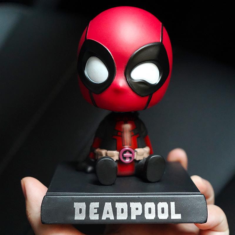 10cm Spider Man Iron Man Hulk Deadpool Shaking Head Doll Car Decoration Auto Accessories Playthings Doll Mobile Phone Bracket Gifts