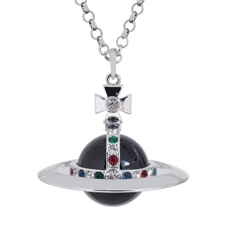 Empress Dowager 3D Earth Necklace: 20mm Glass Bead Pendant with High-End Sweater Chain.
