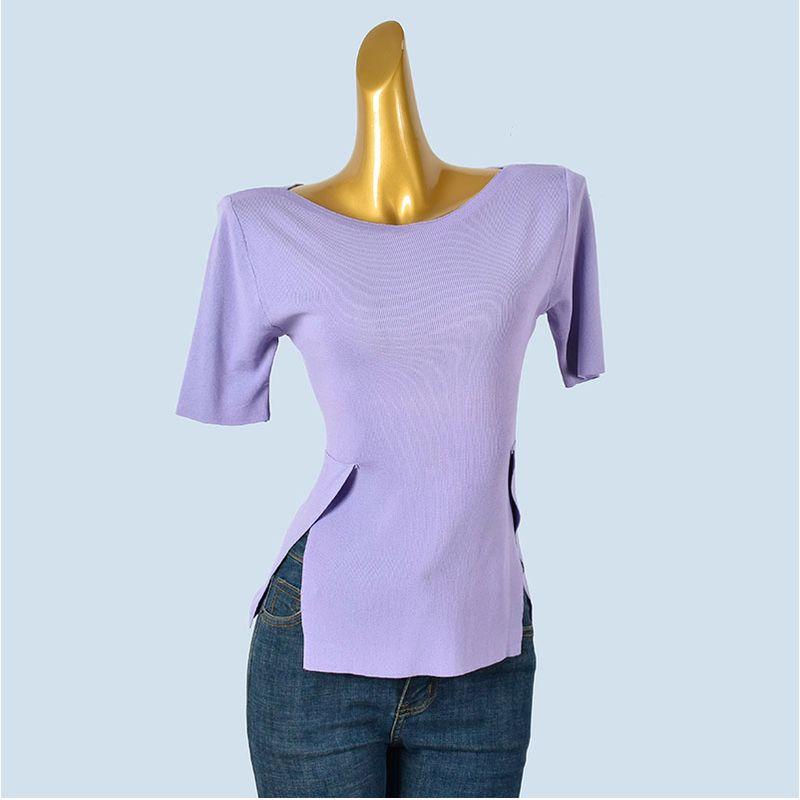 Off-Neck Half Sleeve Top High-Grade Knitted Short Sleeve T-shirt Women's Spring Summer French Style Sexy Chic Base Sweater