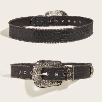 Relief Star Pattern Buckle Belts Woman Western Y2k Girls Belt for Jeans Men