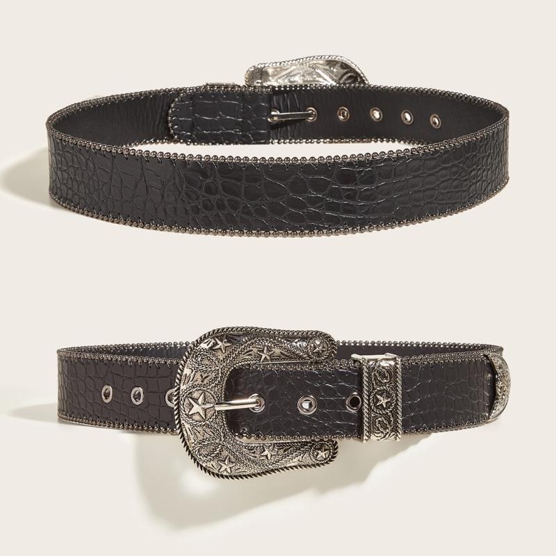 Relief Star Pattern Buckle Belts Woman Western Y2k Girls Belt for Jeans Men