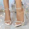 Fashion Elegant Pointed Toe String Bead Design Sandals Women Transparent PVC Narrow Band High Heel Sandals Fashion Wedding Bridal Shoes