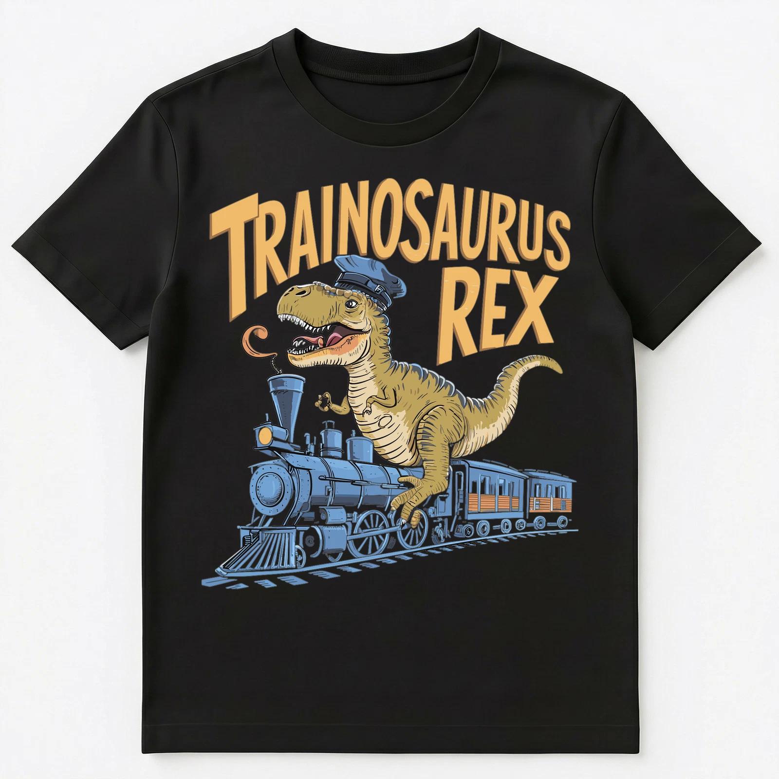Funny T Rex Conductor Riding Train Unisex T-Shirt XL