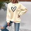 Heart Print Crew Neck Long Sleeve Fleece Sweatshirt for Women - 2025 Collection