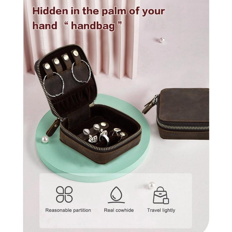 Echtes Leder Schmuckbeutel Rindsleder Uhrenetui Box für Reisen Tragbar Schmuck Zubehör Aufbewahrungstaschen Box