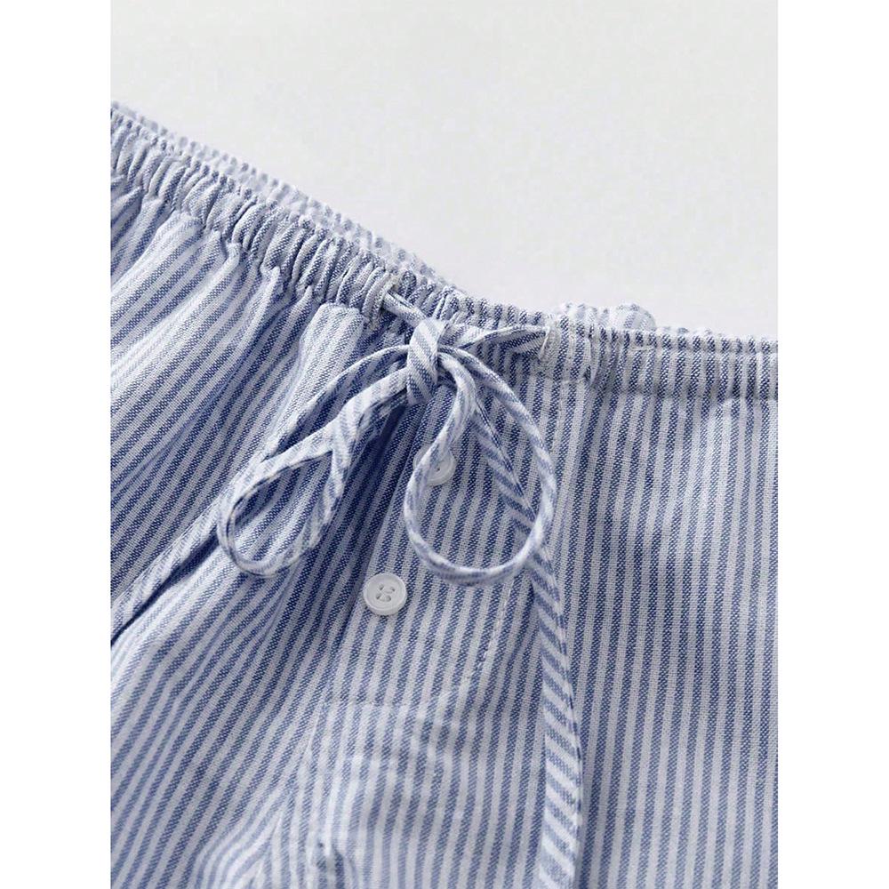 Women's Elastic Lace-up Striped Casual Shorts - Summer 2025