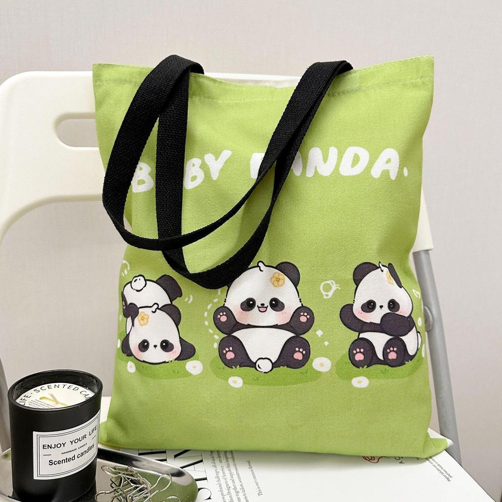 Panda Huahua Canvas Shoulder Bag - Chengdu Souvenir School Book Tote