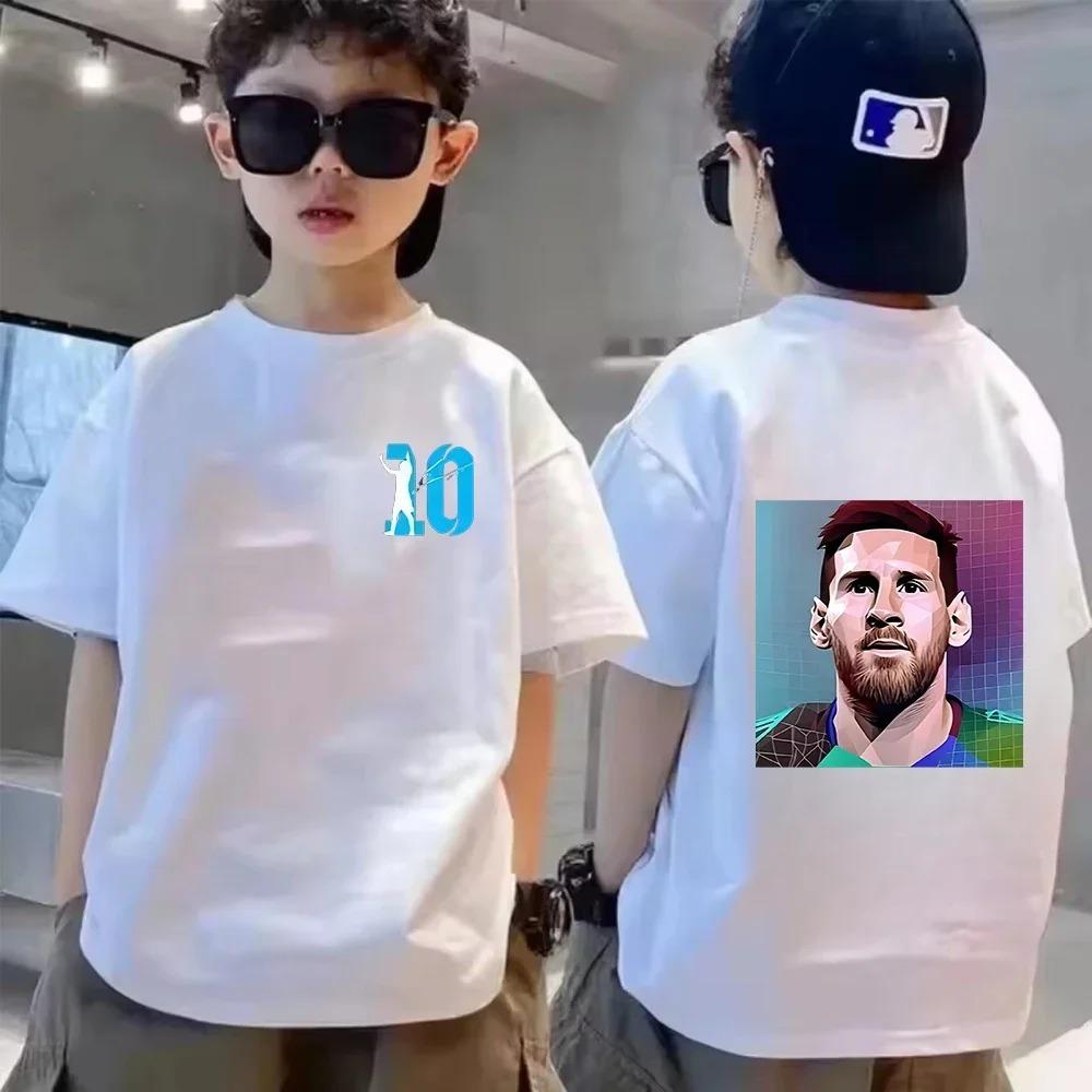 Sommer Kinder T-Shirt Kurzarm Messi Doppelseitiger Druck Lässig Mode Sport T-Shirt Top Kind Y2k Junge Mädchen Kleidung