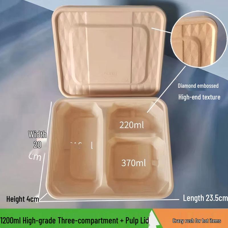 Mubaisen Disposable 3-Compartment Takeaway Meal Boxes with Paper Lids