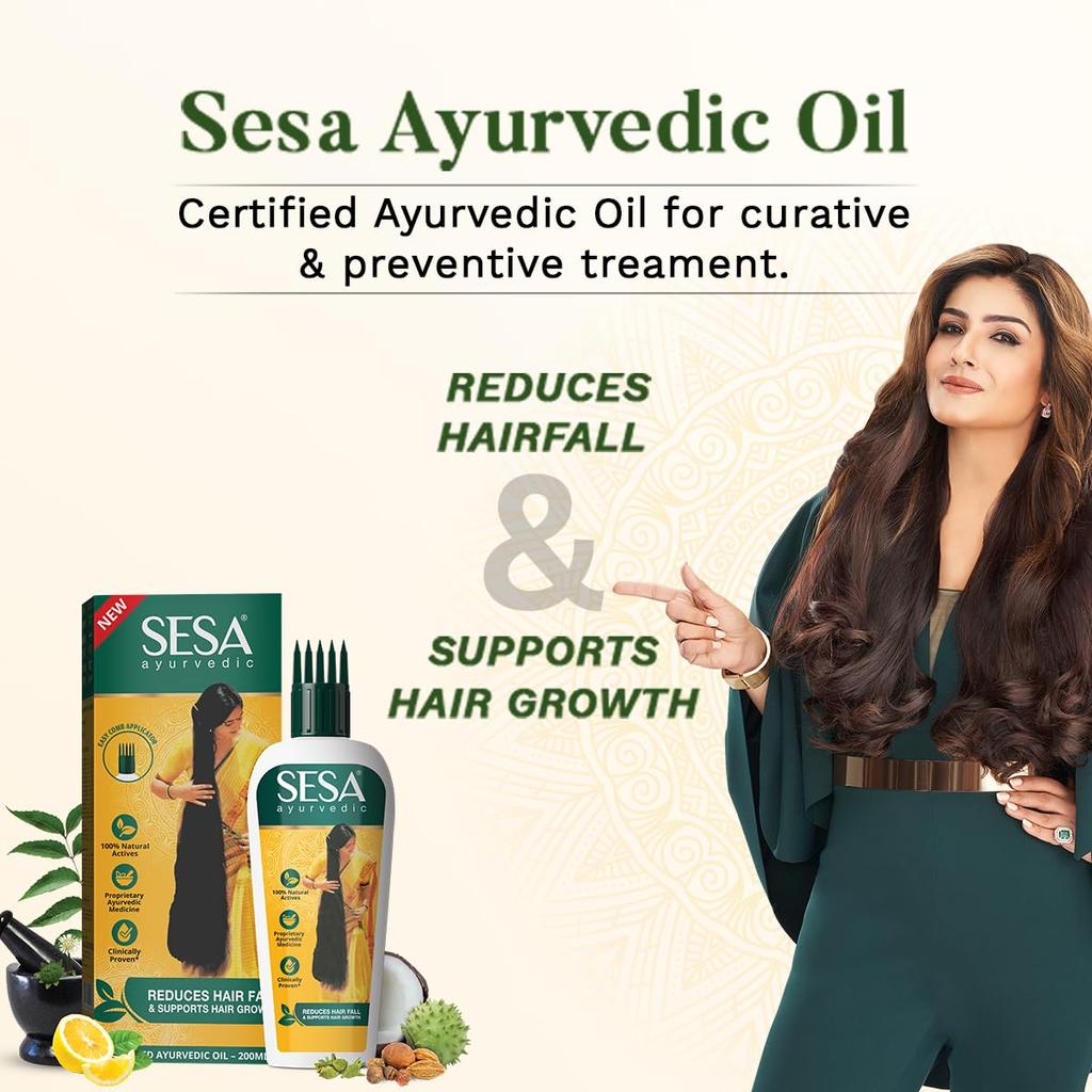 Sesa Ayurvedic Hair Oil For Hair Fall Control & Growth With Bhringraj Coconut Oil 200ml | Nourishing Herbal Oil For Men & Women