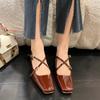 Fashion NEW Spring/Autumn Women Shoe Split Leather Sho Square Toe Chunky Shoe for Women Fashion Cross-tied Women Pumps Ladies