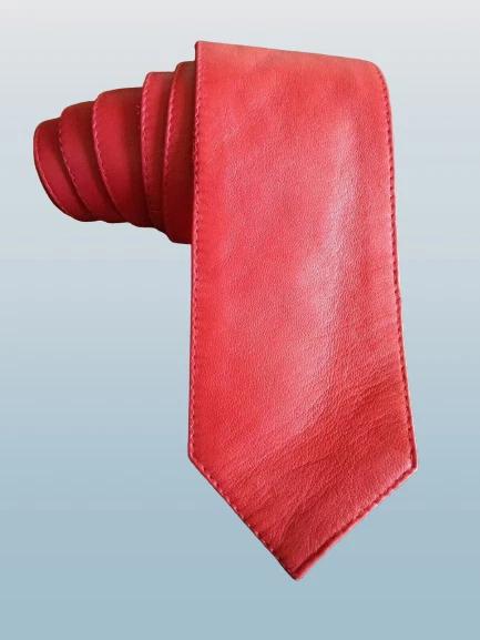 Handmade Leather Neck Tie Genuine Lambskin Stylish Wedding Partywear Men's Red