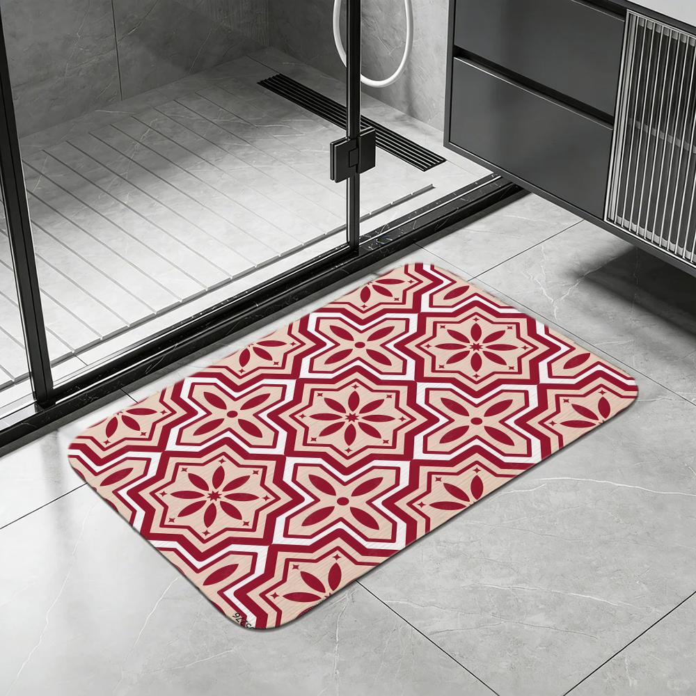 I-Italian Terracotta P-Pattern Floor Mat Diatomite Bath Mat, Quick Dry, Absorbent, Multi-Scene Mat 40x60cm