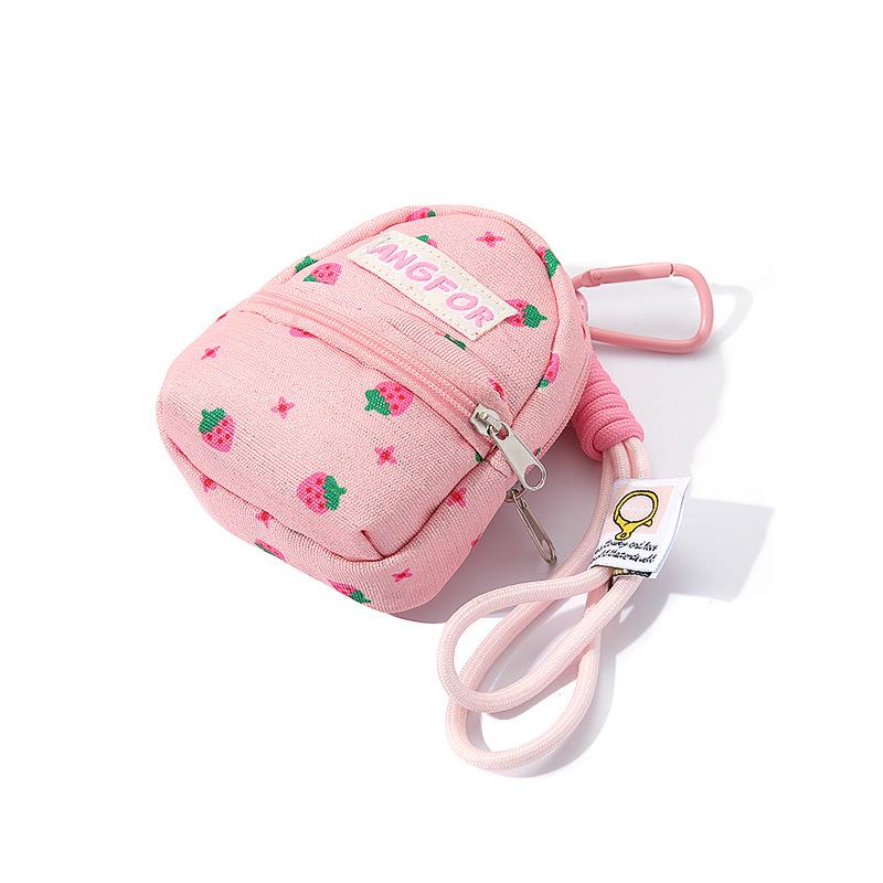 Strawberry Printed Backpack Coin Bag Cute Sweet Money Change Purse With Keychain Portable Earphone Storage Bag Wallet