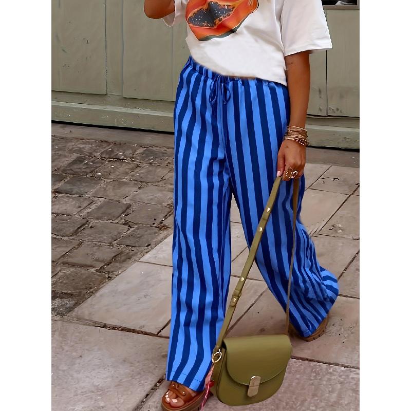 2026 New Women's Loose Casual Striped Printed Long Straight Pants