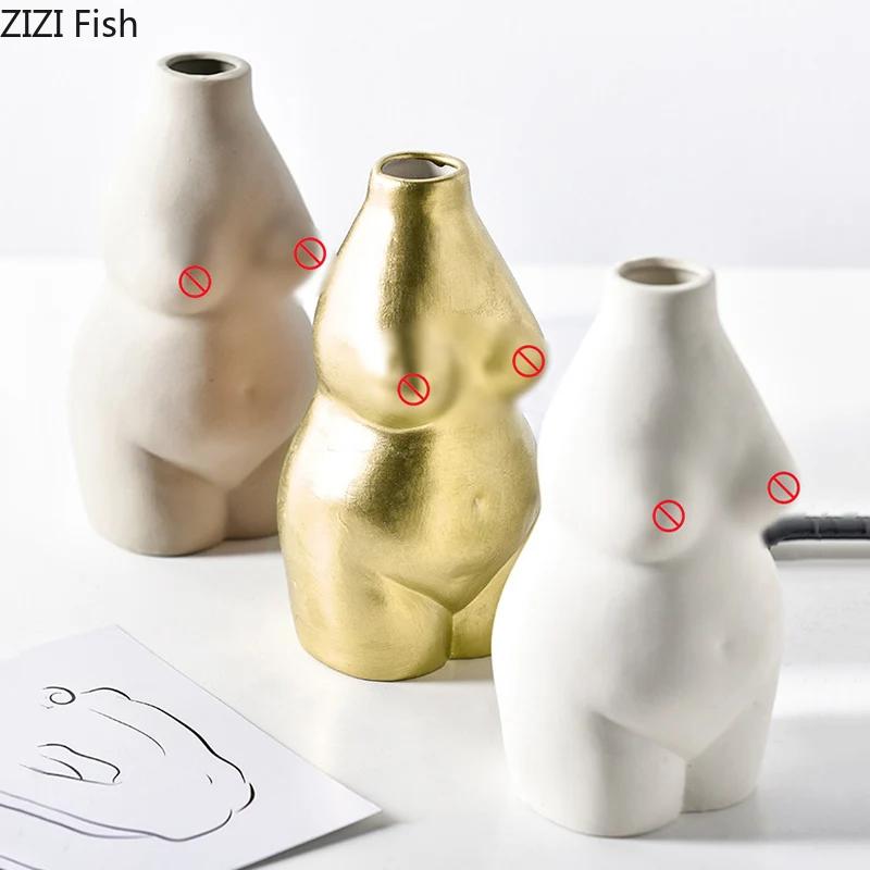 Resin Vases Body Art Bust Statue Flower Insert Ornaments Frosted Porcelain Crafts Creativity Vase Desk Decor Home Decoration