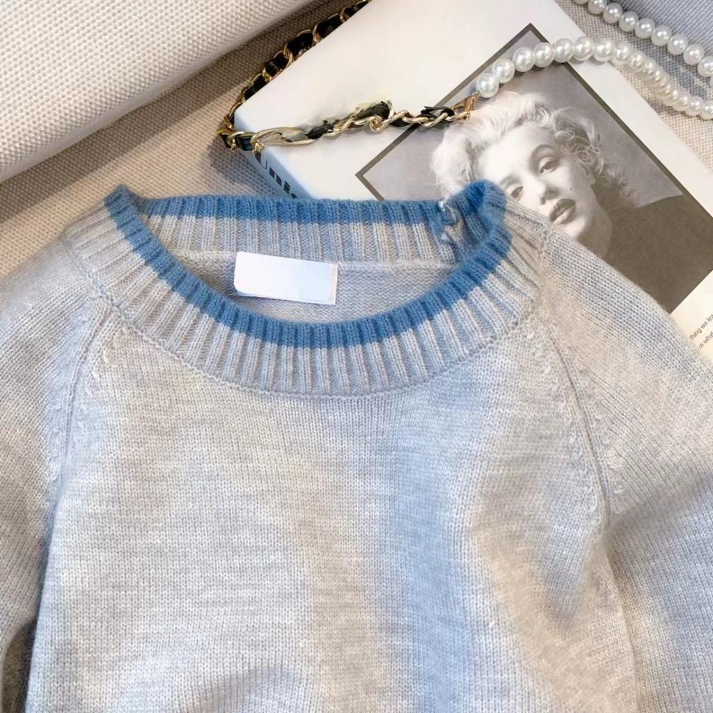 Women's Round-neck Sweaters Color-blocked Pullovers Long-sleeved Loose Knitted Sweaters Casual Sweaters for Autumn and Winter