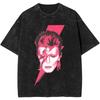 T-shirt Grafica Lavata Vintage di David Bowie Cotone Retrò Girocollo Casual Vestibilità Oversize T-shirt da Donna e Unisex