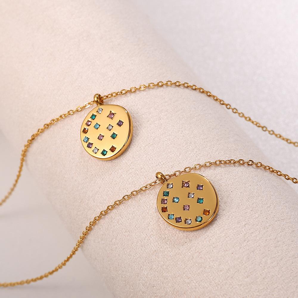 Cross-Border New Arrival Simple Fashion Personality Temperament Wild Sweater Chain Crystal Zircon Round Brand Pendant Necklace