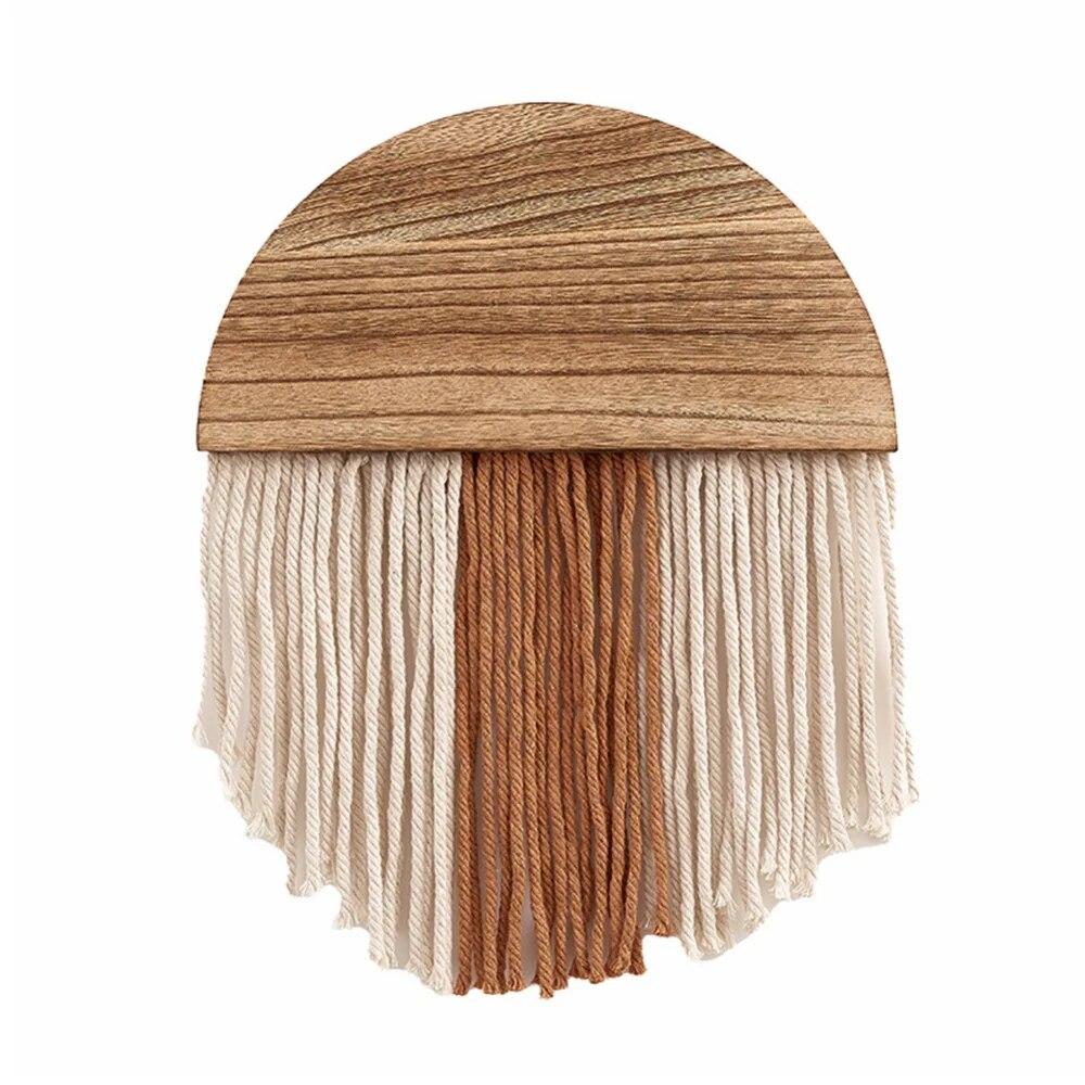 

Минималистичный гобелен с бахромой ручной работы, богемный декор для гостиной, полукруглый деревянный гобелен с колокольчиками, подвесные украшения