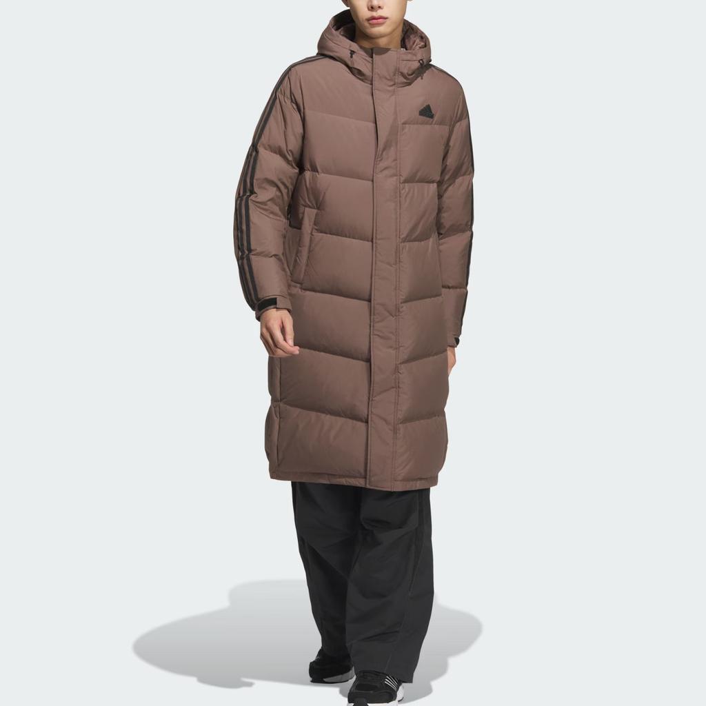 Adidas Długi Puchowy Ciepły Casualowy Długi Bawełniany Płaszcz z Kapturem Unisex Płaszcze Głęboki Brąz Ziemi JM9150