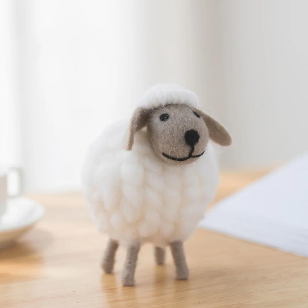 Miniature Felt Sheep Figurines Party Supplies Small Cute Ornament Wool Holiday Christmas Statue Home Decoration