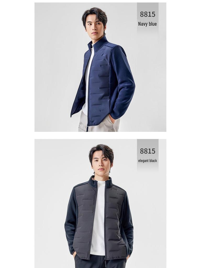 Men's Lightweight Winter Duck Down Jacket with Stand Collar and Warm Fleece