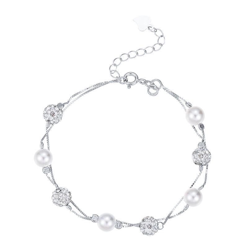 Cuiyan S925 Silver Double-Layer Star Bracelet with Imitation Pearls - Light Luxury Korean Style for Women