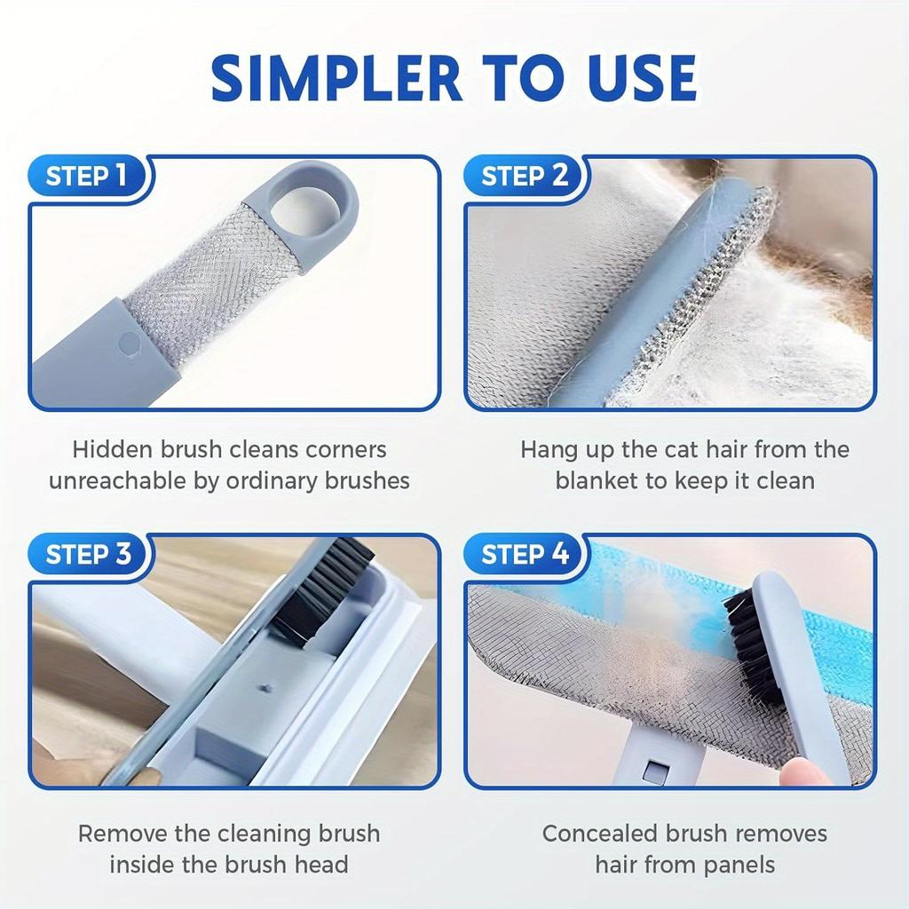 4 In 1 Pet Hair Removal Tool for Couch Carpet, Multifunctional Double Sided Dogs Cats Hair Removal Brush, Reusable Cleaning Brush for Window