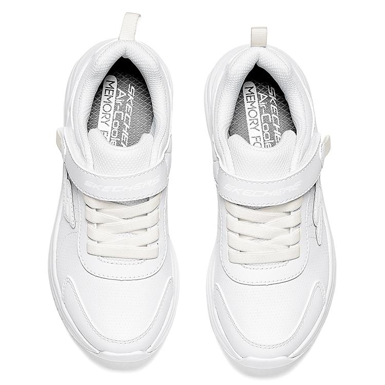 Skechers Girls Synthetic Leather Velcro Lightweight Versatile Classic Sports Shoes Shock Absorbing Comfortable School Sneakers 302644L-WHT