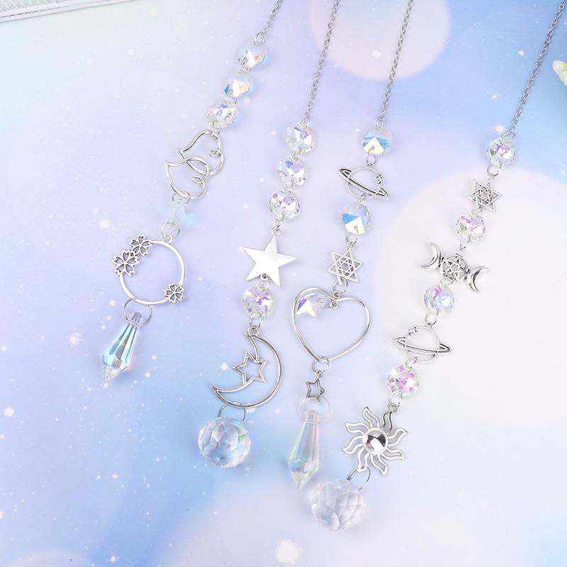 1Pc  Wind Chime Moon Sun Star Catcher Diamond Prisms Pendant Dream Catcher Rainbow Hanging Drop Home Windchime