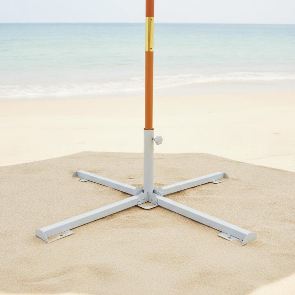 Cruciform Base Umbrella Stand Foldable Folding Portable Metal Parasol for