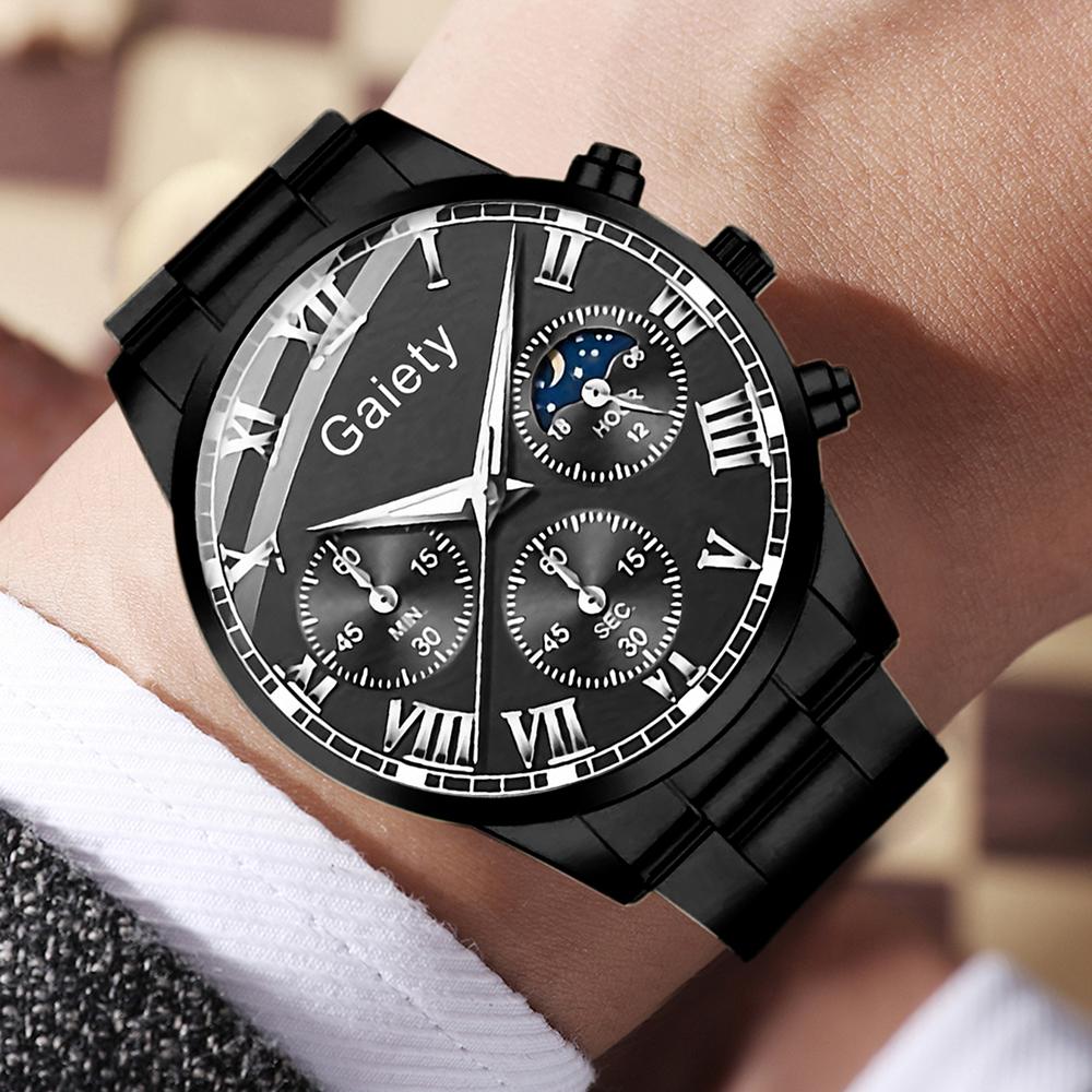 2PCS Men Watch Set Trendy Fashion Business Roman Digital Scale Round Dial Quartz Watch Set Suitable for Daily Clothing Matching