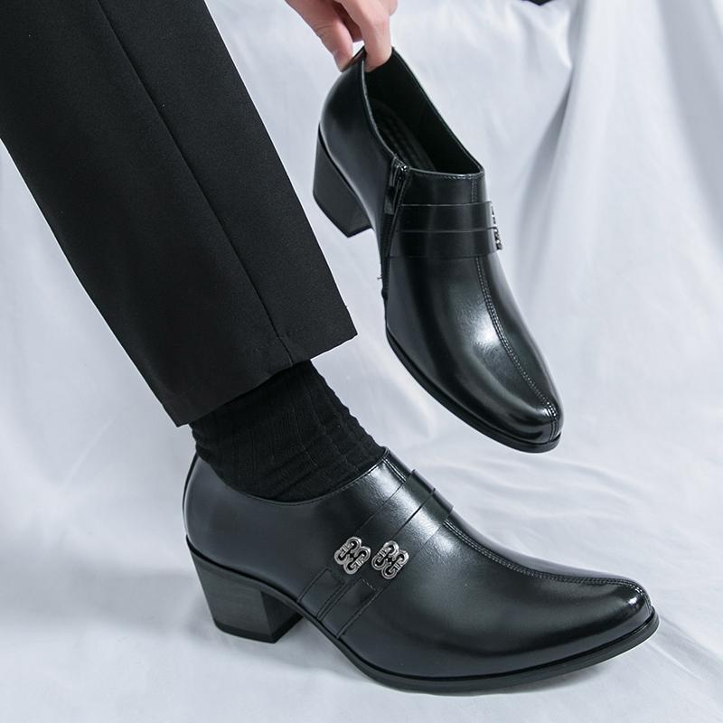 Fashion High End Brand Men's Business Dress Shoes Leather Increased Height British Shoes Men Pointed Toe Shoes Wedding Free Delivery