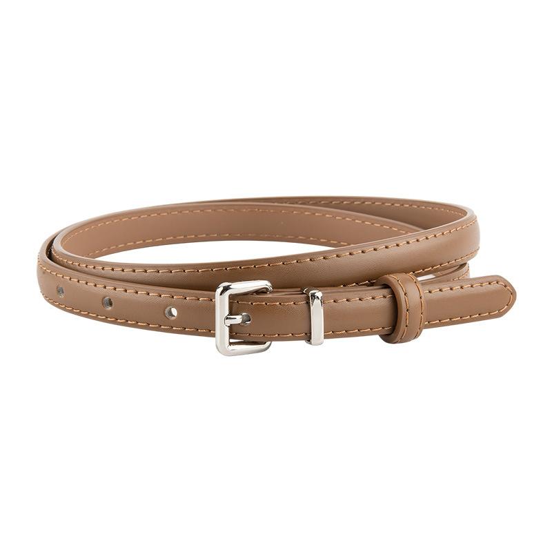 

Genuine Leather Retro Silver Buckle Waist-hugging Slim Belt for Women Versatile Dress Simple Decorative Women s Slender Belt 105cm