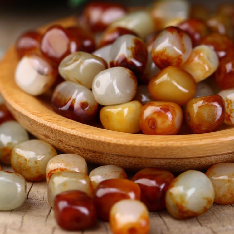Natural Hetian Jade Loose Beads: Beautiful Color & Shape, Skin Intact, Perfect for DIY Stringing, Accessory, and Spacer Beads.