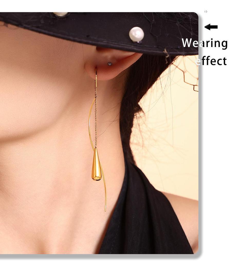 Women's Luxury Water Drop Tassel Earrings - Stainless Steel Wire, Modern Design