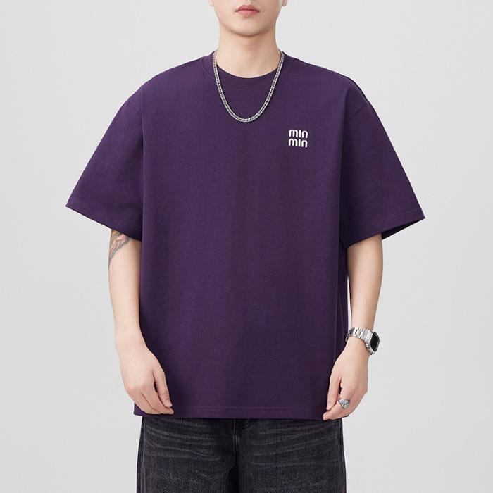 Summer Heavy 300g Embroidered Short-sleeved T-shirt Loose Japanese Casual T-shirt