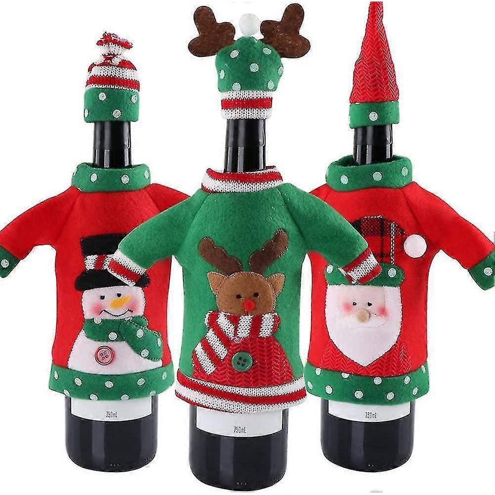 3 Piece Ugly Jumper Christmas Wine Bottle Handmade Wine Bottle Dust Bags - RIpj