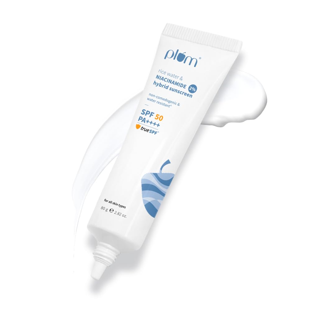 Plum 2% Niacinamide Sunscreen SPF 50 PA+++ With Rice Water | 4 Hrs Water Resistance | 3x Tan Reduction & Brightens | No White Cast, Lightweight, No