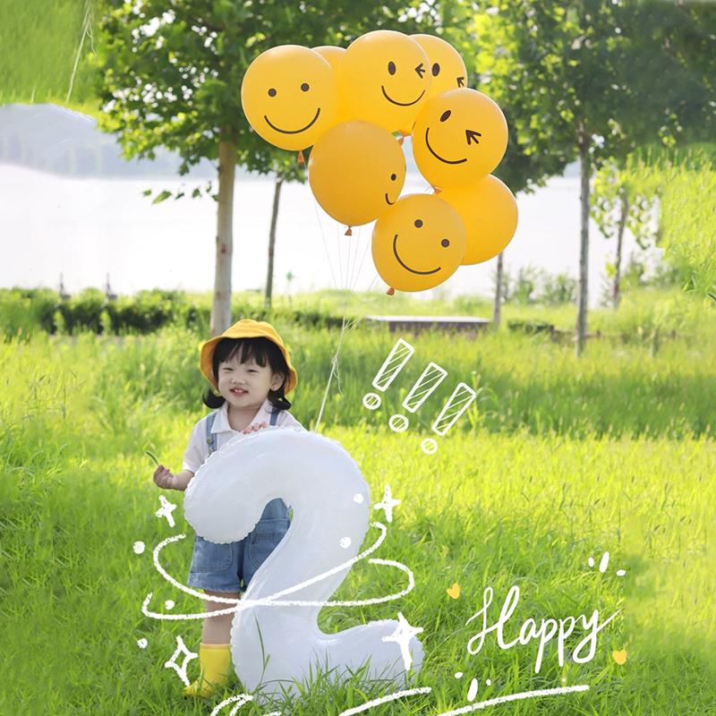 Smiley Face Number Balloons for Kids' Outdoor 2nd Birthday Party Decorations & Photo Props