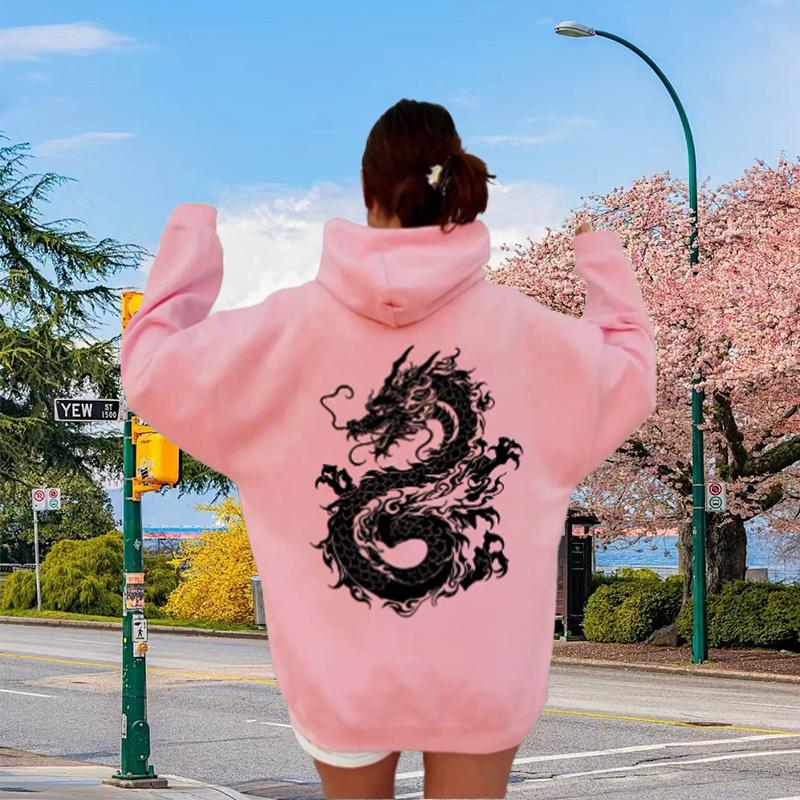 Женские свободные толстовки с принтом китайского лунга — фото 3