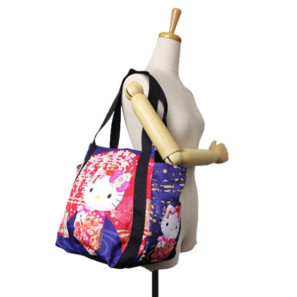 Sanrio SANRIO Tote Bag Balloon Bag Kitty Kuromi My Melody Pompompurin Mermaid Japanese Pattern x Weeping Cherry [RINRE] Women's (Kitty Blossoms)