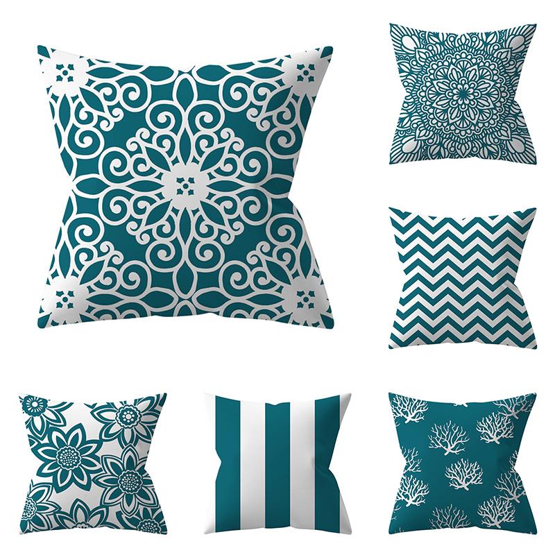 

45x45cm Blue Green Leaf Floral Plant Geometric Pillow Cover Sofa Seat Office Lumbar Cushion Cushion Cover Home Decor