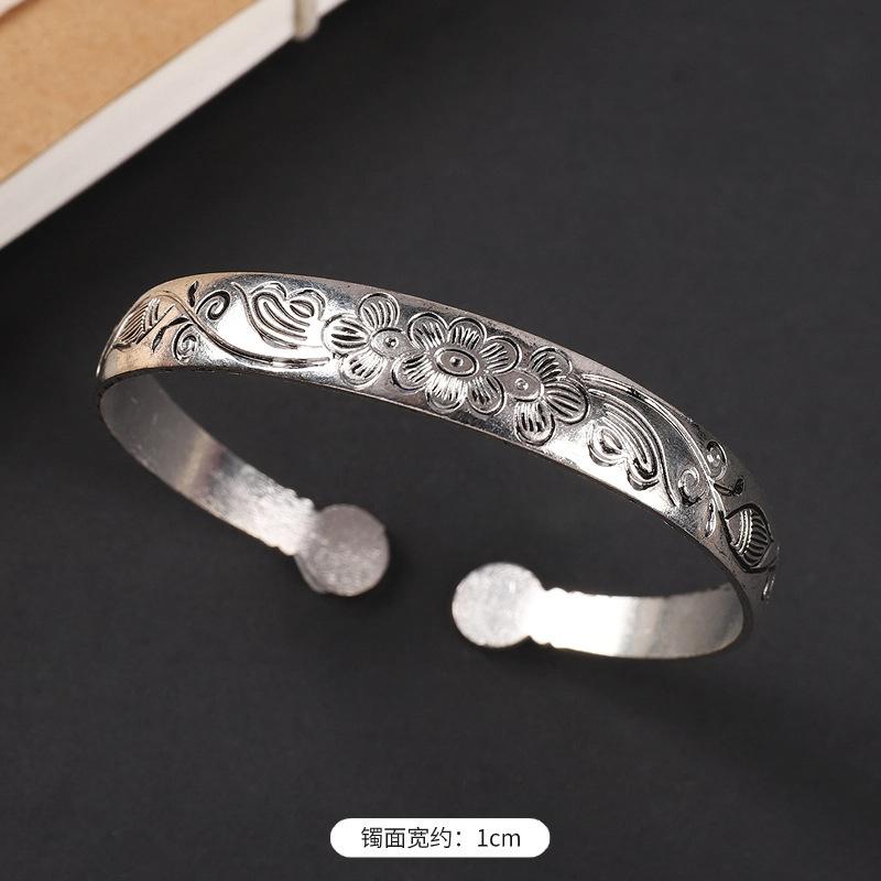 National Style Retro Hand-carved Bracelet Hand Ring Fashionable Court-style Personalized Open-ended Bracelet