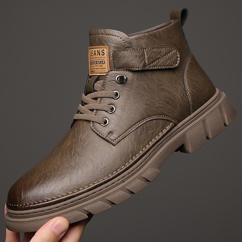 Men's Leather Boots New Fashion 2024 Autumn Winter Trend British Style Mature Short Boots Walking Workwear Shoes Luxury